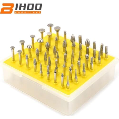 Diamond Grinding Head 3mm Shank Carving Tool for Metalworking Stone Ceramic Glass Carbide 120# 50Pcs/Set