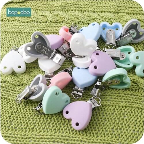Bopoobo 2pc Baby Teether Silicone Heart Teether Pacifier Clip Nursing Soother Clip Chains Accessories BPA Free Silicone Teethers