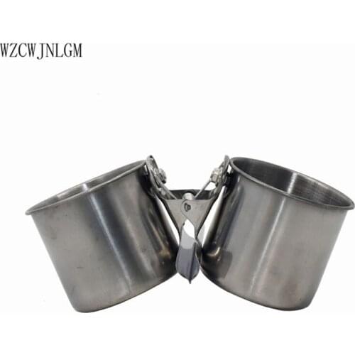 5pcs Pigeon feeder Food Water Feeding Bird Double Cups With Clip Stainless Steel Parrot Cage Stand Bird Drinking Cup