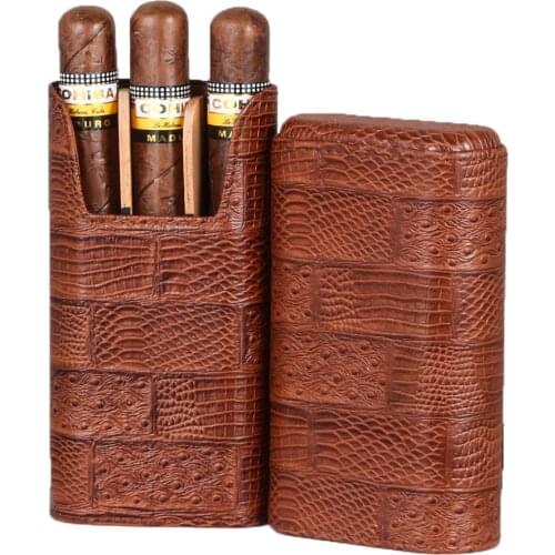 GALINER Genuine Leather Cigar Case Portable Travel Humidor Cedar Wood Cigar Box 3 Tubes Cigar Humidor Box Mini Storage Cases