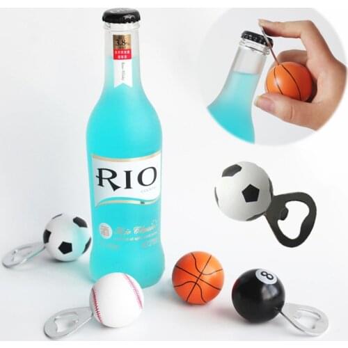 Eco-Friendly Bottle Opener Fridge Magnet Spherical Shape with Wooden Handle Sports Style Beer Opener Bar Kitchen Accessories