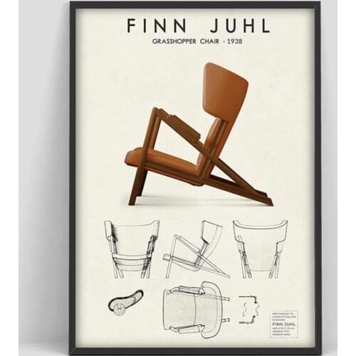 Finn Juhl Grasshopper Scandinavian Chair design Danish Furniture Poster Finign Chairs Vintag Wall Art Painting For Home Decor