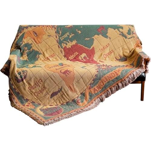 World map Cotton Bohemian Plaids Blanket Multi-function Sofa Decorative piano cover tapestry Cobertor Tassel Blanket