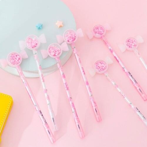 2pc Cartoons Sequin Candy Gel Pen Kawaii Learning Stationery Creative Writing Black Signature Exam Marker Office School Supplies