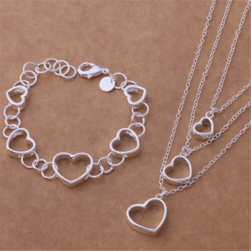 New Hot AT258 high quality silver color jewelry fashion cute women classic necklace bracelet jewelry set classic style