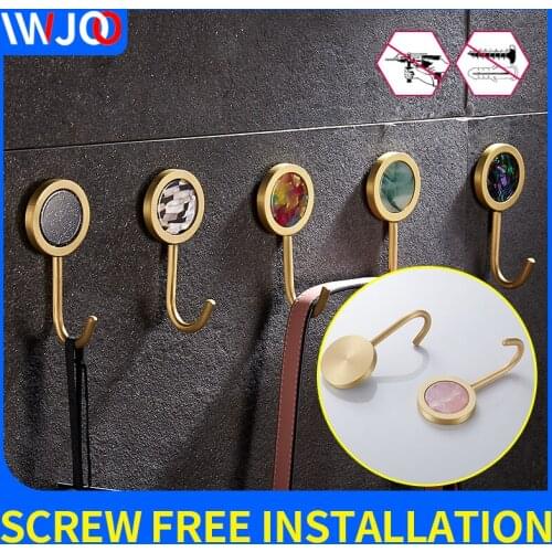 Colorful coat hook wall mount brass toilet robe hooks bathroom originality towel hooks screw free installation home accessories