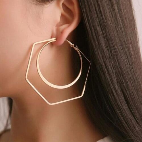 BLIJERY Vintage Geometric Big Earrings For Women Fashion Statement Gold Color Simple Hoop Earrings 2021 Female Fashion Jewelry