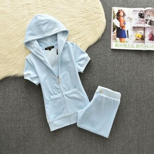 Summer Tracksuits Womens Two Peices Set Leisure Outfits Velet Hooded Tops High Waist Shorts Candy Color Clothing Solid S-2XL
