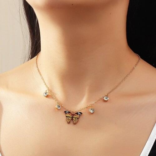 Fashion Retro Color Butterfly Diamond Necklace For Women Cute Party Decoration Accessories Holiday Wear Jewelry
