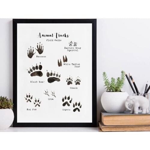 Woodland Animal Tracks Poster Canvas Art Prints , Animal Tracking Footprints Canvas Painting Wall Picture Rustic Nature Decor