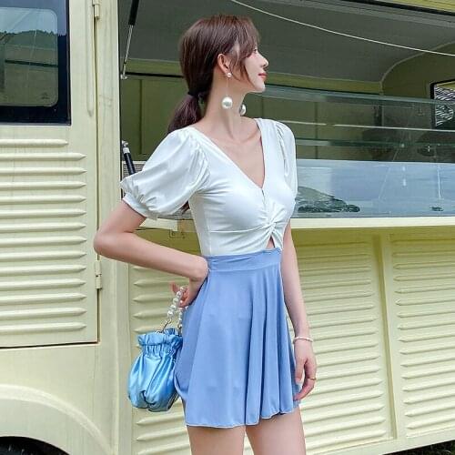 One Piece Swimwear Dress Trendy Sexy Swimsuit With Skirt Korean Style Swim Wear Onepiece Plus Size Beach Sexy Bikini Mayo Lovely