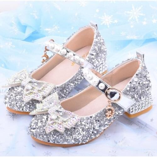 4-12 Years Old Kids Summer Crystal Shoes 2021 Fashion Frozen Sweet Bow Children Ballet Flats For Girls Baby