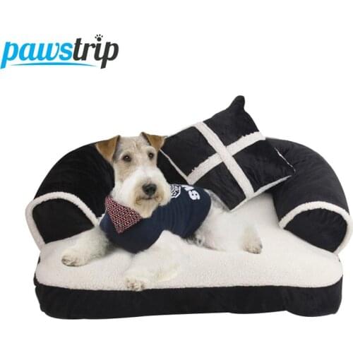 Pawstrip Luxury Pet Dog Sofa Beds With Pillow Detachable Wash Soft Fleece Cat Bed Warm Chihuahua Small Dog Bed S/M/L