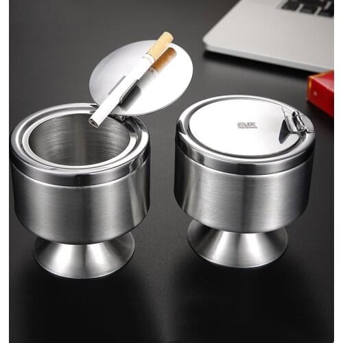 Portable Stainless Steel Round Ashtray with Lid Smokeless Auto Cigarette Ash Holder Creative Windproof Business Car