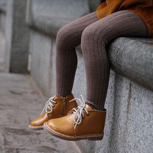 Genuine Leather Girls Casual Shoes Retro Martin Boots Childrens Shoes Non-slip Plush Ankle Snow Boots Kid Shoes Soft Bottom