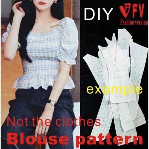 Making clothes pattern womens square neck puff sleeve shirt sewing drawings 1:1 pattern BCY-146