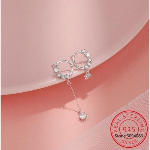 925 Sterling Silver Prevent Allergy Zircon Round Asymmetrical Earrings For Women Gift pendientes oorbellen S-E932