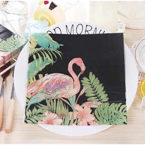 20 vintage Napkin paper tissue black printed pink Flamingo Palm leaf flowers decoupage servilletas wedding party decor towel