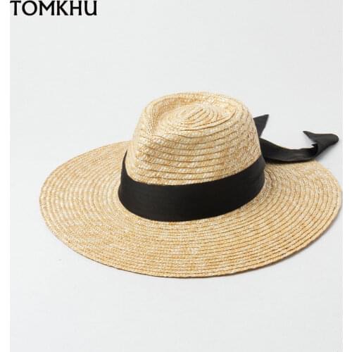 New Clasical Wide Brim Sun Hat Straw Hat Jazz Top Panama Hat Black Band Summer Hat Women Beach Hat Travel Derby Church Chapeu
