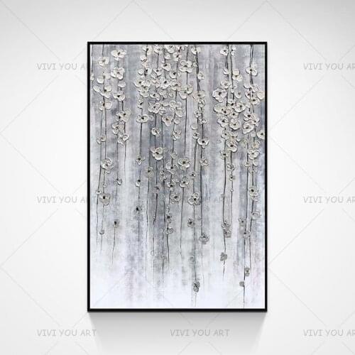 100%Handmade Modern Two Color Small Flowers Canvas Oil Painting Fashion For Living Room and Bedroom Wall Wonderful Art Frameless