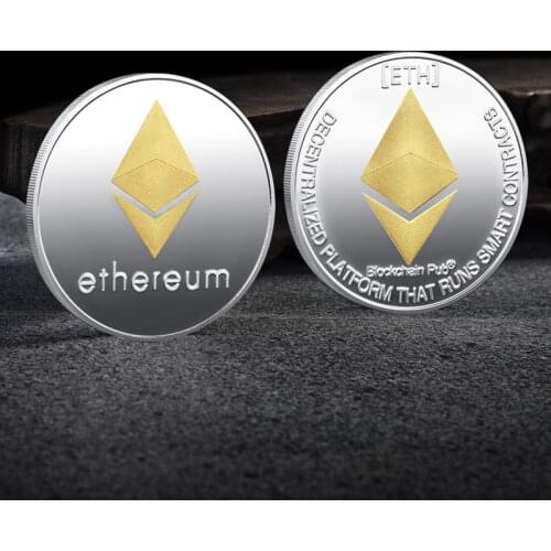 Ethereum Coin Souvenir Commemorative Silver Plated Collectibles Coin Challenge Coin ETH Physical Cryptocurrency Collection Coin