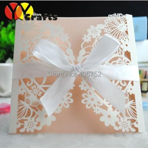 10 laser cut flowers design wedding invitation card with couples intitals