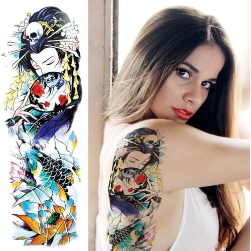 Waterproof Temporary Fake Tattoo Sticker Satan Totem Mechanical Full Arm Large Size Japanese Geisha Sleeve Tatoo For Men Women