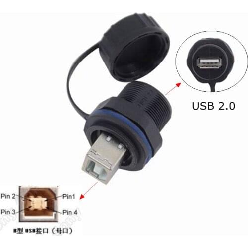 Waterproof USB 2.0 IP68 Connector,Industrial USB Type A Female to Type B Female Socket Plug Panel Mount with Waterproof/Dust Cap