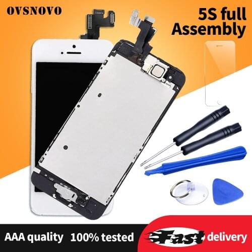 Top Quality Full Set Assembly Screen for iPhone 5 5s LCD Display Digitizer Replacement+Home Button+Camera+Tempered Glass+Tools