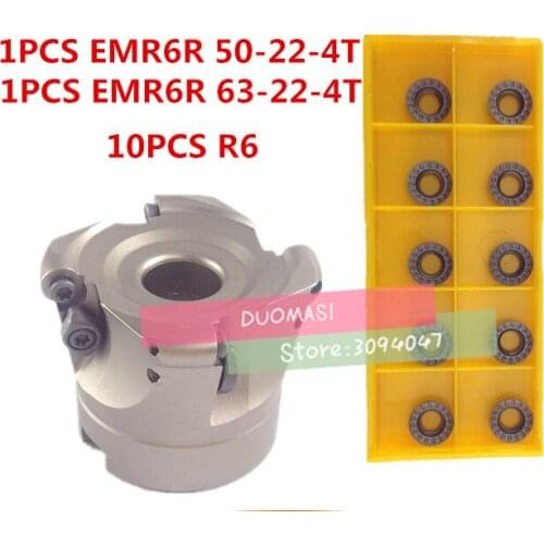 1PCS EMR6R 50-22-4T EMR6R 63-22-4T and 10pcs RPMT1204(R6) insert face mill milling cutter cnc milling tools for round inserts