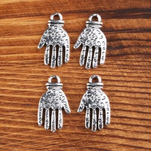 Antique Silver Color, 10PCS Zinc Alloy Palm-shaped Metal Pendant, Charms for Jewelry Making, Handmade DIY Bracelet Accessories