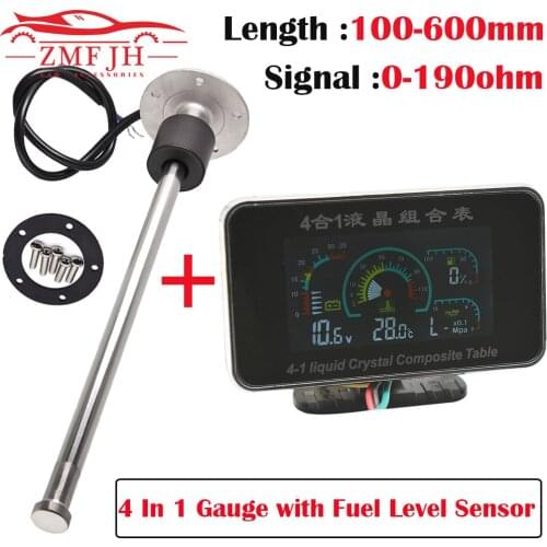 12V Instrument Panel 4in1 Universal LCD Car Digital ALARM Gauge with Fuel Level Sensor Voltmeter Oil Pressure Fuel Water Temp