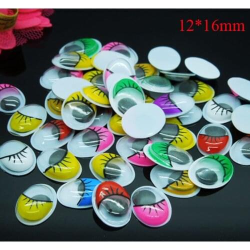 200pcs/lot Oval Random mixed Color With the Eyelashes Eye Activities Moving Eyes Plastic Eyes For Doll Toy 12*16mm
