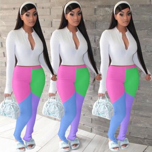 39Q5207 Autumn Winter Women Casual Home Sold Patchwork Long Sleeve Two Piece Set Top and Pants Tracksuit Sweatsuit Outfits Hot