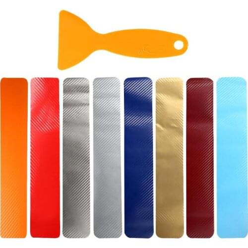 4pcs/set auto products car door carbon fiber sticker 3D anti-scratch bar film protection pad for the car with plastic scraper