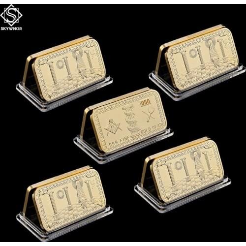 5PCS/Set Free and Accepted Masons Masonic Symbol Token Gold Bullion Bar Collectibles