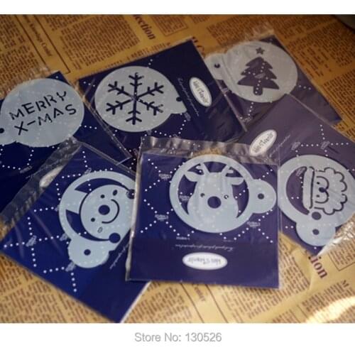 6Pcs/set Merry Christmas Coffee Stencils Cookie cupcake sieve Snowflakes Santa Tree shape Cake coffee Bakeware decorating Tools