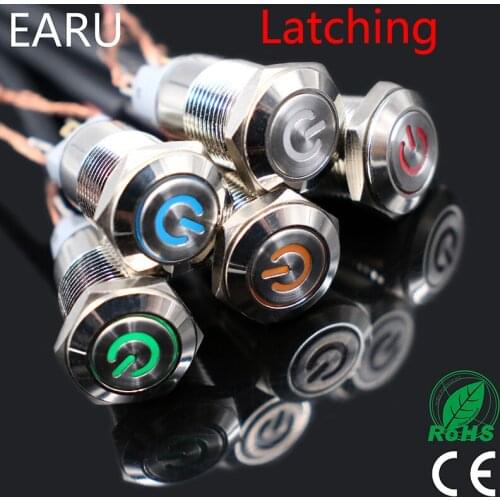 1pc Car Computer 12mm Latching Angel Eye Aluminum Metal LED Power NO Push Button Switch Self-locking Metal Switch Normally Open