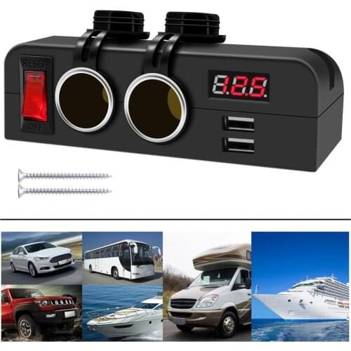 Car Splitter 12V-24V Dual USB Car Charger 16A Car Cigarette Lighter Socket Splitter Power Adpater For Auto USB HUB
