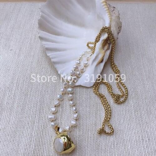European and American high-end sweater chain, white and long dress pendant, stainless steel pearl ornament necklace