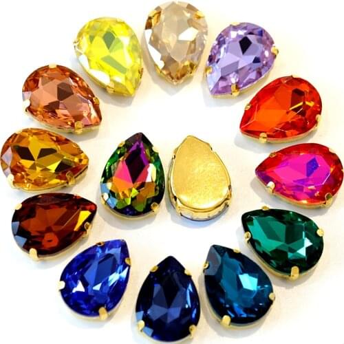 Mix Color Teardrop Glass Sew On Rhinestones With Gold Claw Drop Crystal Sew On Claw Rhinestones Glitter Strass For Garment B1025