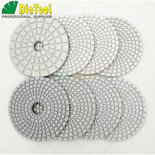 DIATOOL 8pcs 4" diamond wet flexible polishing pads Granite Marble or 8pcs White resin bond 100mm sanding discs with a backer