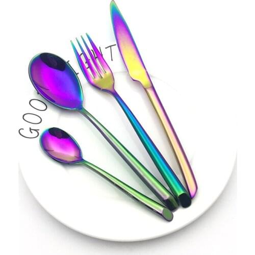 Electroplate Colorful Steak Knife Stainless Steel Cutlery Set Wedding Salad Fork Western Food Cake Scoop Dinner Tools 4pcs/set