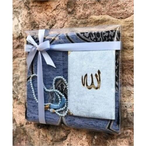 Cotton Prayer Mat Yasin Rosary Set Red Navy Blue Hajj Umrah Supplies Gift Prayer Rug Prayer Yasin Rosary Set Suit