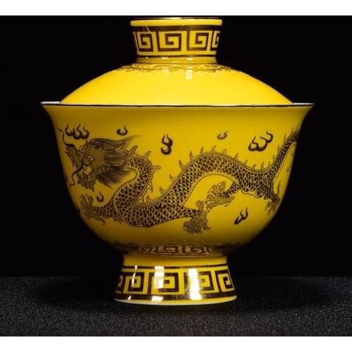 Exquisite Ceramic Gold Dragon Gaiwan Tea Set Teaware,gai Wan Bowl Porcelain Cup Kung Fu Teacup Hand-painted Tea Bowl Tea Set