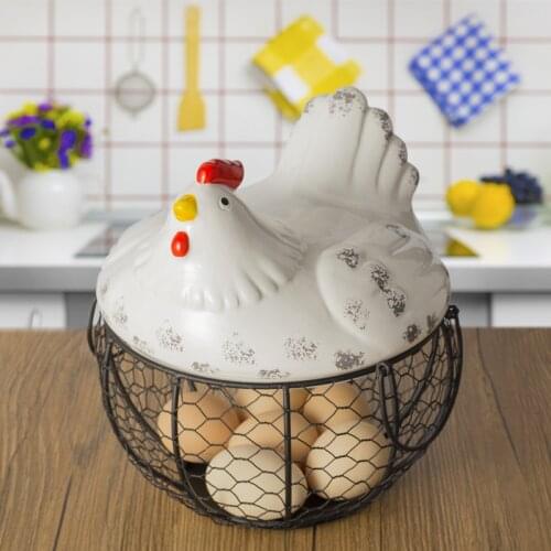 Ceramic iron egg fruit sundries storage basket sundries storage box kitchen ceramic chicken decoration MJ827