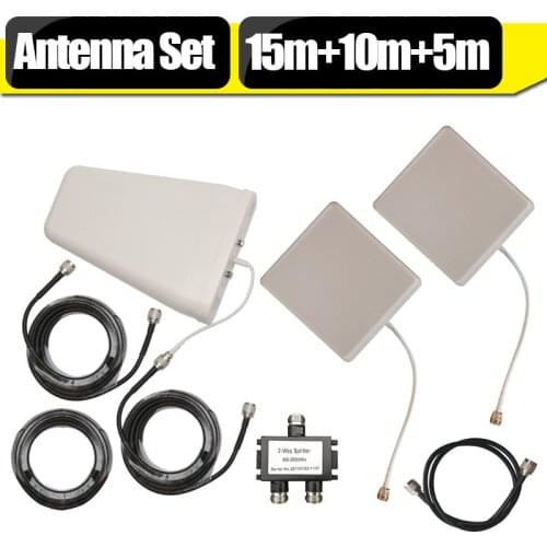 GSM CDMA 3G WCDMA 4G LTE Antenna Set For Signal Booster 10dBi Log Periodic Antenna + 9dBi Panel Antenna +15 Meters Coaxial Cable