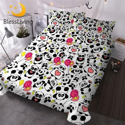 Pandas Bedding Set Queen Size Cartoon Duvet Cover For Kids Snow Christmas Tree Home 3pcs Bedclothes Animal Textiles