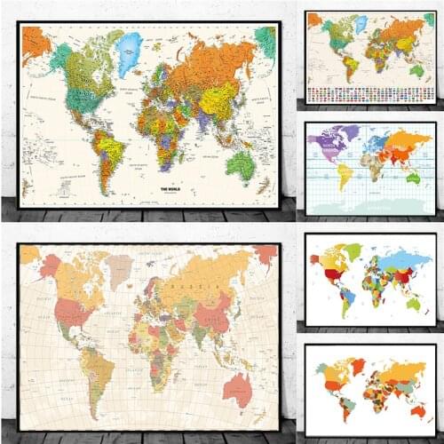Colorful World Map Wall Art Canvas Painting Nordic Posters And Prints Wall Pictures For Living Room Decoration