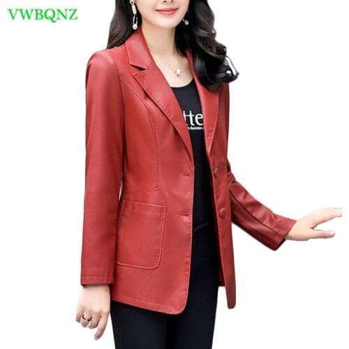 Spring New Plus size PU Leather Jacket Women Korean Slim Long Washed Leather Jacket Womens Temperament Green Outerwear 4XL A231